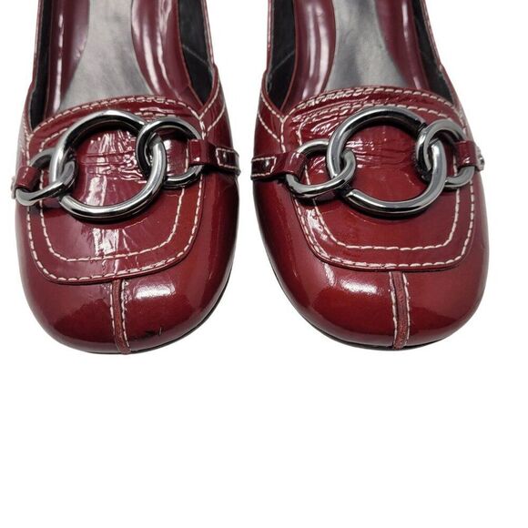 Arturo Chiang Womens Red Patent Leather Heel Loafer 8.5 Chain Accent Retro Geek - Picture 4 of 12